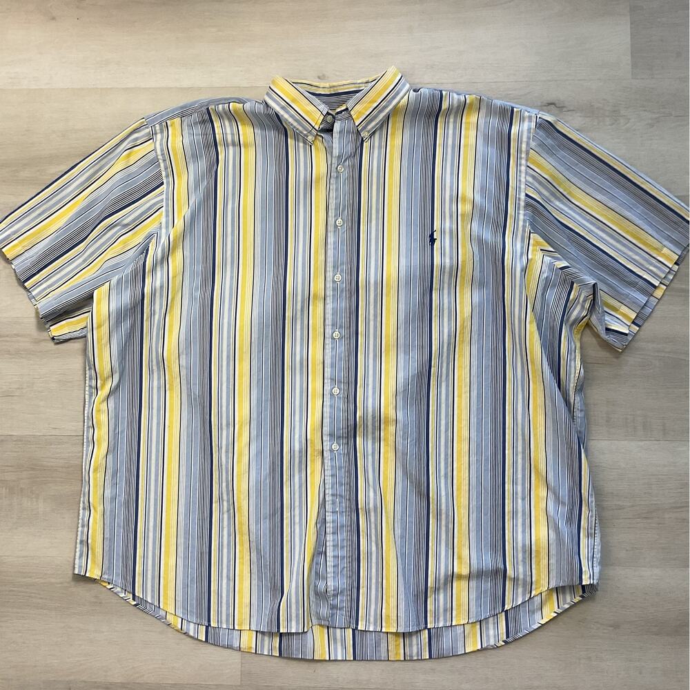 Ralph Lauren Two Ply Cotton Mens Embroidered Logo Button Up Short Sleeve 3X Big
